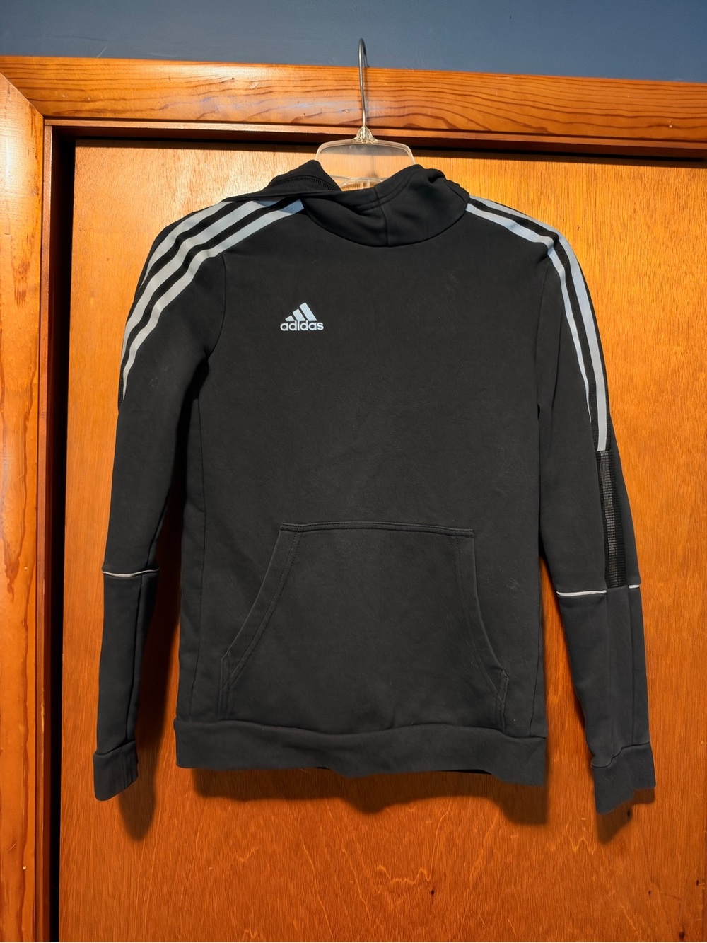 adidas Black Pullover Hoodie with Grey Reflective Stripes